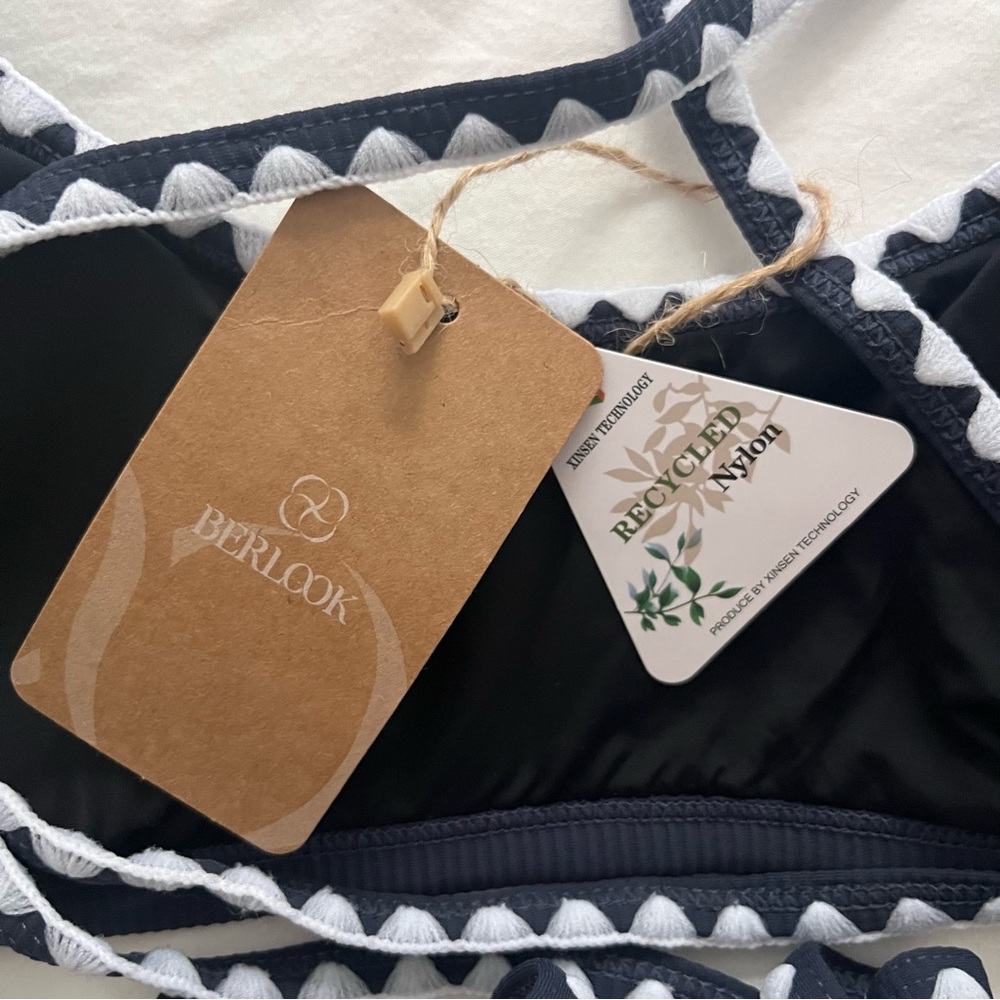 NWT Berlook Navy Contrast Stitch Bikini Top & Bottom Full Set Size Medium - Picture 9 of 13